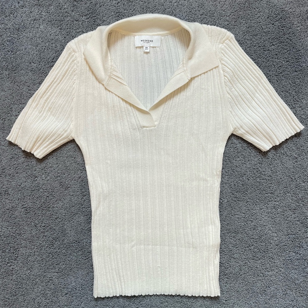 Cream Short Sleeve Ribbed Top
